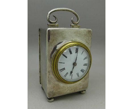A silver carriage clock, London 1915, 11.5cm, a/f