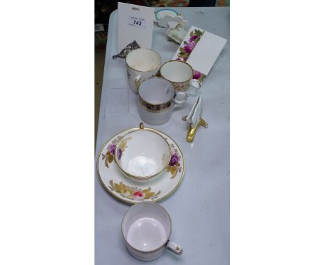 19th century cabinet cups, 7 menu holders etc 