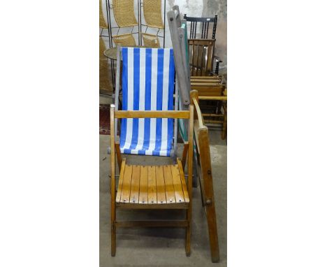 2 folding Vintage deck chairs, and 2 other folding chairs 
