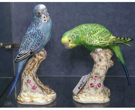 A pair of Royal Worcester budgerigars 2664 and 2663 