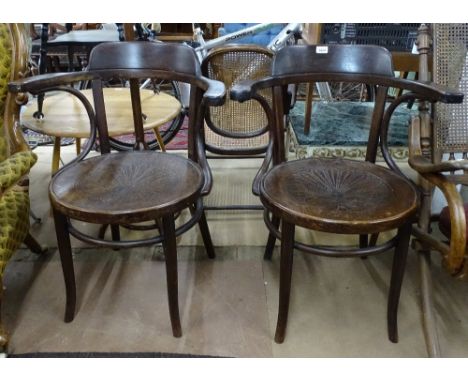 Mundus and J&amp;J Kohn, Czechoslovakia, a pair of bentwood elbow chairs, with stamped marks and paper labels, circa 1914 