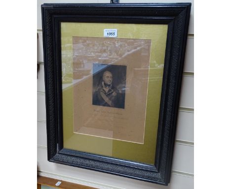 Portrait engraving, study of Edward Pellew Viscount Exmouth, dated 1834, framed 