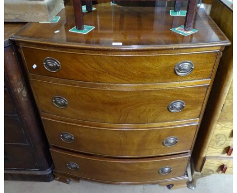 A mahogany cross-banded bow-front 4-drawer chest, on bracket feet, W92cm 