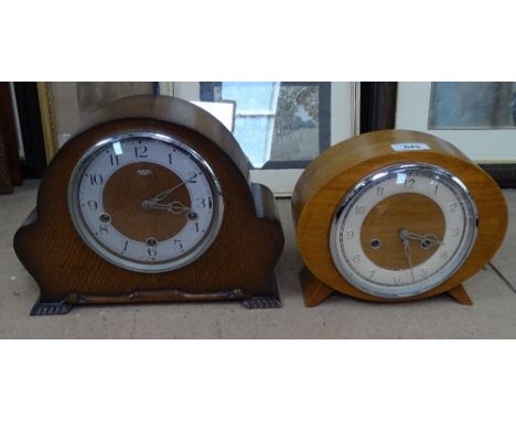 An Art Deco walnut-cased Smiths mantel clock, and an oak-cased Smiths mantel clock 
