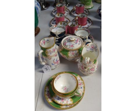 Spode painted and gilded cabinet cups and saucers, Worcester Parrot cups and saucers, and Minton Tea for One set 