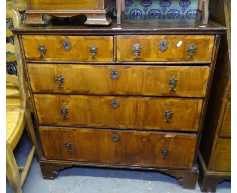 An 18th century cross-banded walnut 5-drawer chest on bracket feet, W92cm 