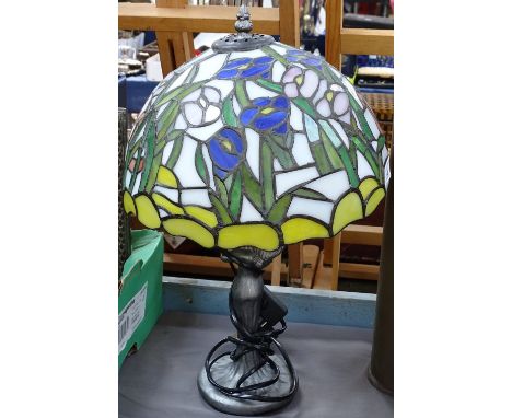 A table lamp with leadlight Tiffany style shade, height 17" and another. 