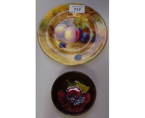 Royal Worcester painted plate, signed H Price, 6.25", and a Moorcroft bowl with tube lined flowerhead decoration 