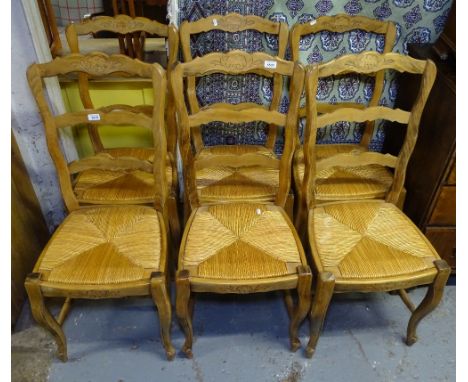 A set of 6 French ladder-back rush-seated dining chairs 