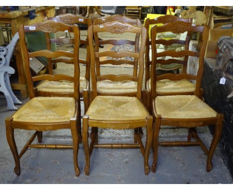A set of 6 French ladder-back and rush-seated dining chairs 
