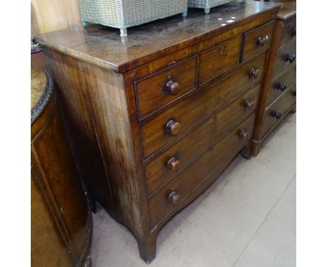 A 19th century mahogany and satinwood-strung 6-drawer secretaire chest, on splayed bracket feet, W120cm 