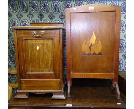 An Edwardian satinwood-banded coal purdonium, and a fire screen 