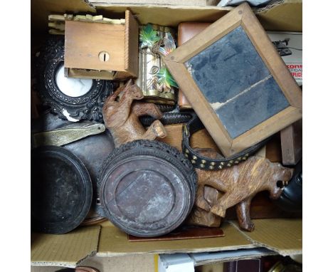Carved wood lions, Oriental stands, a cuckoo clock etc 