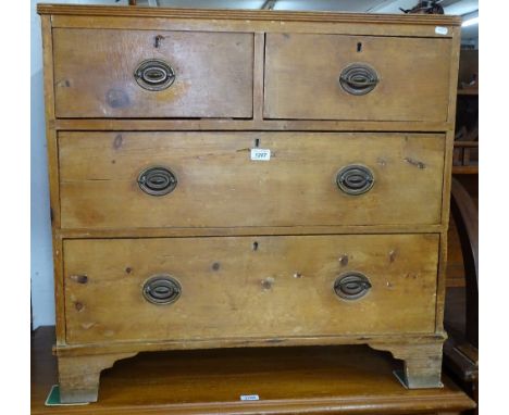A small pine chest of 2 short and 2 long drawers, on bracket feet, W82cm 