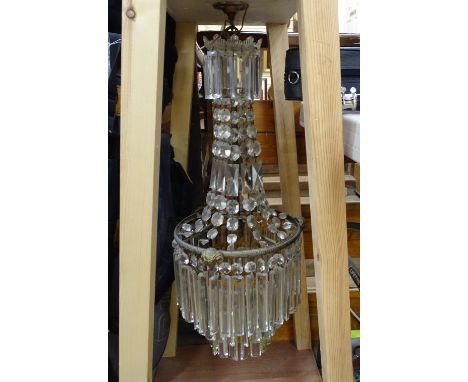 A Vintage 3-tier chandelier with ram's head mounts and faceted lustre drops, in carrying frame, height 27" 