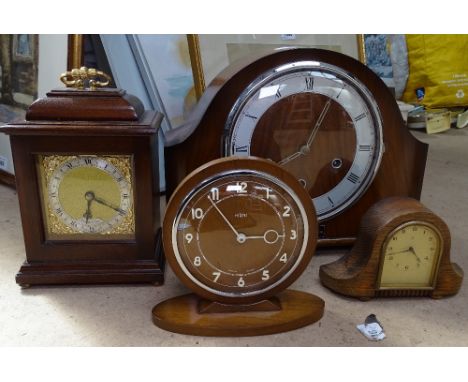 A Smiths walnut 3-train mantel clock with presentation plaque from the Southern Region to H Eley in appreciation of 45 years 