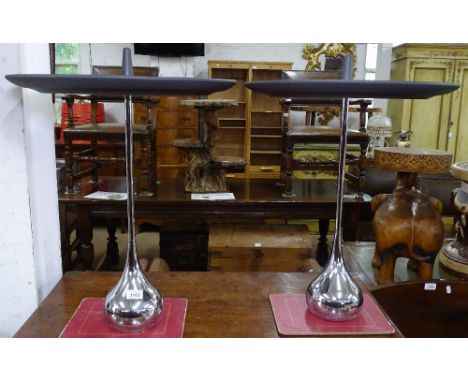 A pair of Baleri Italia Celine coffee tables, by Denis Santachiara, on heavy chrome teardrop base, with integral bud vase, mo