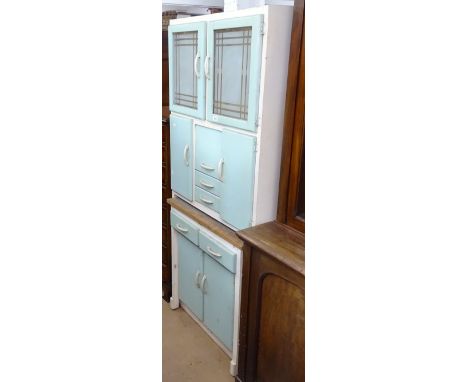 A Vintage painted maid saver cabinet, with fitted drawers, cupboards and sliding cupboard section to the base, W78cm 