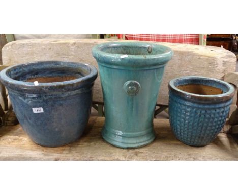 3 glazed terracotta garden pots 