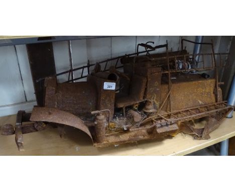 A steel toy fire engine for restoration, length 29" 
