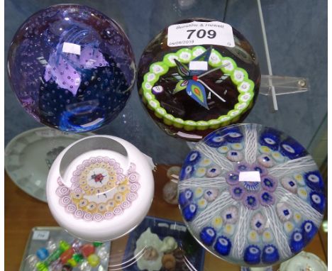 2 Caithness paperweights - Cauldron and miniature Ladybird, a Strathearn paperweight, and another 