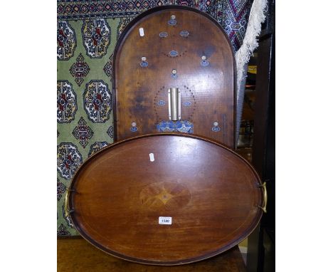 An Edwardian mahogany oval 2-handled tea tray, and a Vintage bagatelle board 
