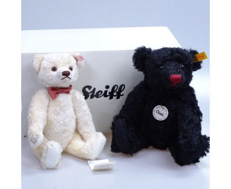 A Steiff classic black teddy bear, height 11", and a Steiff cream bear