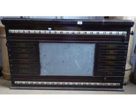 A late Victorian mahogany snooker scoreboard, by Burroughes &amp; Watts, London, L110cm, H64cm 