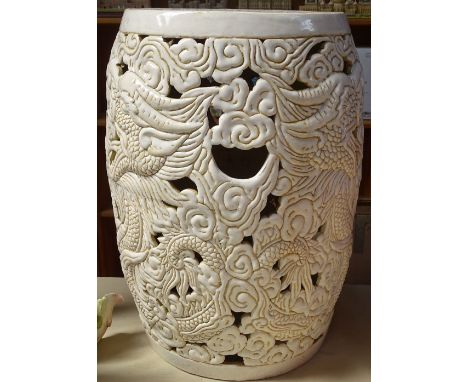 Chinese pierced ceramic barrel, 18.25" 