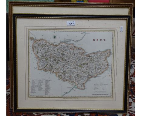 An 18th century hand coloured map "Boughton Court the seat of Sir Barnham Rider", framed, and a 19th century coloured map, st