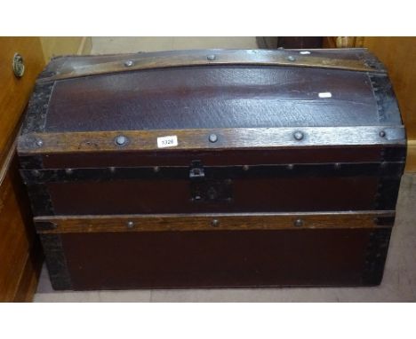 A Victorian dome-top trunk, with oak and steel bands, W75cm 
