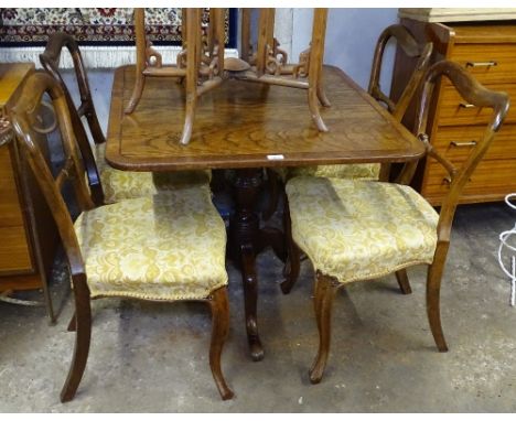 A Georgian cross-banded oak tilt-top tea table, on tripod base, together with a set of 4 Victorian mahogany balloon-back chai