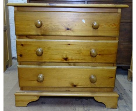 A modern pine chest of 3 drawers, on bracket feet, W76cm 