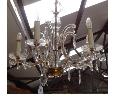 A brass-framed cut-glass 5-branch chandelier 