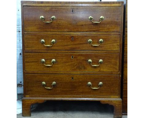 A Georgian mahogany secretaire chest, secretaire above 3 further long drawers, on bracket feet, W80cm 