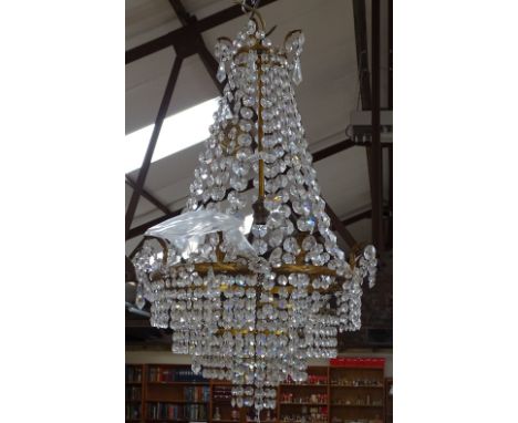 3 tier brass chandelier with lustre drops 