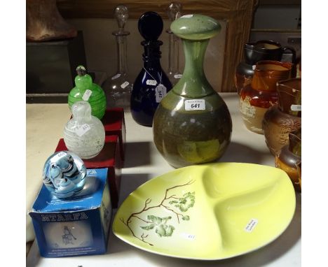 A boxed Mtarfa paperweight, perfume bottles, Carlton ware dish and an Iden flask 