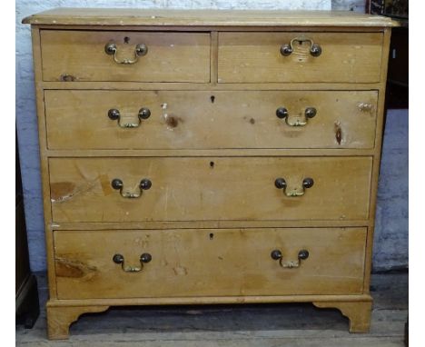 A Victorian pine chest of 5 drawers, on bracket feet, W96cm 