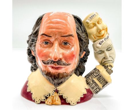 Cream, brown, red and yellow coloration. This jug commemorates the 400th anniversary of the opening of William Shakespeare's 
