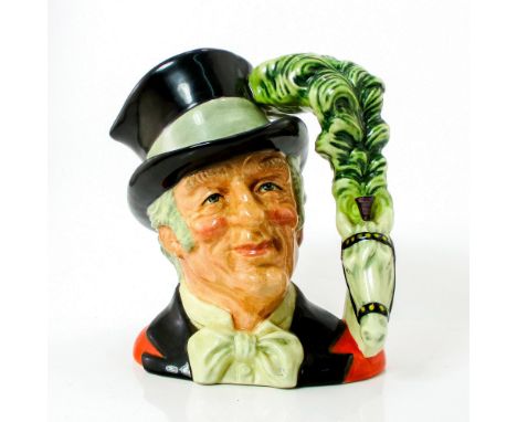 Black top hat with a light blue ribbon; red jacket; black lapel; green plume atop horses head.Series: The Circus Performers. 