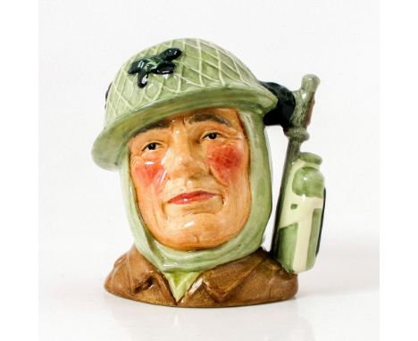 Style One, Variation One, desert rat patch on canteen. Army steel helmet with netting; khaki tunic.Series: The Armed Forces. 