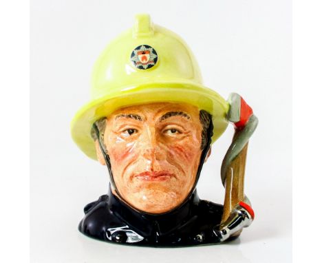 Style Two, axe and fire hose handle. Yellow helmet; dark blue jacket.As with other pieces in this series, the wording of the 