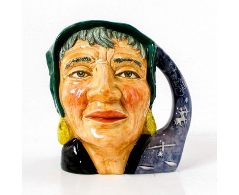 Style One, signs of the zodiac handle. Green scarf around head; black shawl; purple handle.Royal Doulton backstamp. Artist: G
