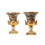 A PAIR OF PORCELAIN CAMPANA URNS OF PARIS TYPE, CONTINENTAL