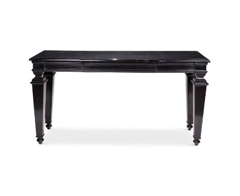 A NORTH ITALIAN EBONISED SIDE TABLE POSSIBLY MILAN, 19TH CENTURY with a moulded top and conforming frieze on square tapering 