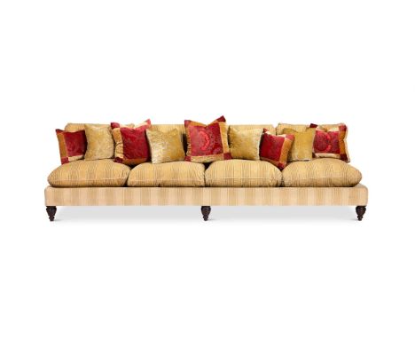 AN UPHOLSTERED FOUR SEAT SOFA MODERN   82cm high, 308cm wide, 95cm deep  Condition Report:  Good, structurally secure with mi