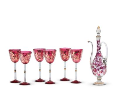 A RUBY-FLASHED AND CLEAR GLASS ROSEWATER SPRINKLER AND STOPPER OF BEKOZ TYPE LATE 19TH/EARLY 20TH CENTURY 34.5cm high       T