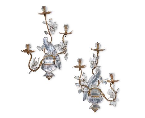 MAISON BAGUES; A PAIR OF ROCK CRYSTAL, CUT GLASS AND GILT METAL WALL LIGHTS  20TH CENTURY  Each with Bagues label, and with p