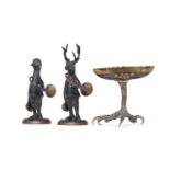 AN AUSTRIAN BRONZE TRIFORM TAZZA, LATE 19TH CENTURY