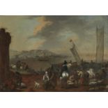 FOLLOWER OF PHILIPS WOUWERMAN, A HARBOUR SCENE WITH FIGURES ON HORSEBACK